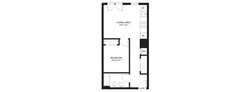A black and white image of a floor plan for a bedroom and living area.