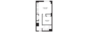 A black and white image of a floor plan for a small apartment.