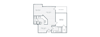 A floor plan of a house with a study room, living room, dining room, and bedroom.