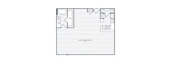 A floor plan of a living/dining room with furniture layout.