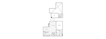 A black and white floor plan of a house with a garage and a kitchen.
