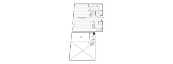 A floor plan of a house with a kitchen, living room, dining room, and bathrooms.