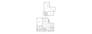 A black and white floor plan of a house with a garage.
