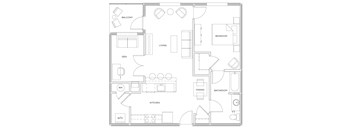 A black and white floor plan of a house with labeled rooms.