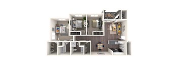 A diagram of a house with four different rooms displayed.