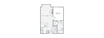 A black and white image of a floor plan for a bedroom, living room, and dining room.