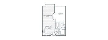 A floor plan of a home with a living room, dining room, kitchen, and bedroom.