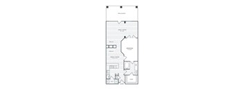 A floor plan of a house with a garage and a backyard.