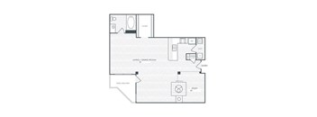 A floor plan of a house with a living/dining room, kitchen, study, and entry.