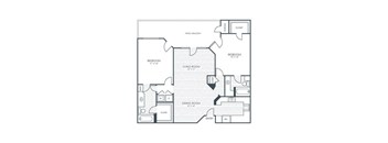 A floor plan of a house with a living room, dining room, and two bedrooms.