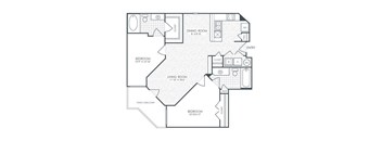 A floor plan of a house with a living room, dining room, kitchen, and three bedrooms.