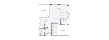 A floor plan of a house with a living room, dining room, and three bedrooms.