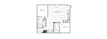 A black and white floor plan of a two bedroom apartment.