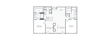 A black and white floor plan of a house with two bedrooms, a living room, a study, a dining room, and two closets.