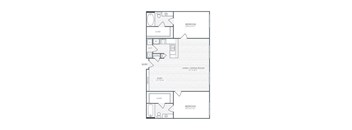 A floor plan of a home with a bedroom, study, and living room.