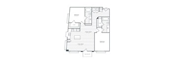 A floor plan of a Merloyd Suite with a living room, dining room, and kitchen.