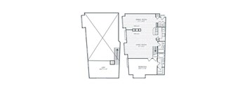 A floor plan of a house with a dining room, living room, and bedroom.