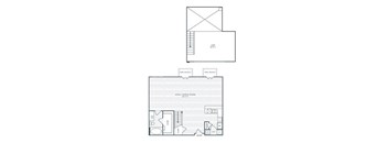 A drawing of a floor plan for a building with a loft and a garage.