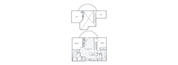 A line drawing of a house with a floor plan.