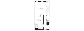 A black and white image of a floor plan for a bedroom and living area.