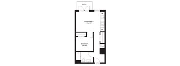 A black and white floor plan of a one bedroom apartment.
