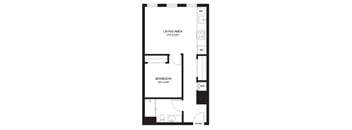 A black and white image of a floor plan for a bedroom and living area.