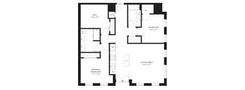A black and white image of a floor plan for a house.