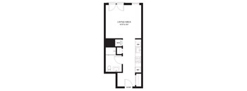 A black and white floor plan of a living area.