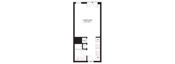 A black and white floor plan of a living area.