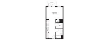 A black and white floor plan of a living area.