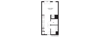 A floor plan of a living area with a wheelchair accessible entry.
