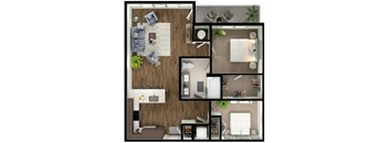 A collage of different room layouts with furniture.