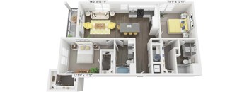 A 3D floor plan of a house with dimensions 12'11" x 11'5".