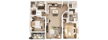 A top-down view of a house layout with labeled rooms.