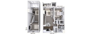 A diagram shows the layout of a two-level apartment.