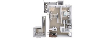 A diagram of a two-level apartment with measurements and room labels.