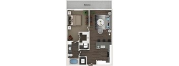 A floor plan of a balcony with furniture layout.