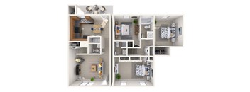 A diagram shows two different layouts of a small apartment.