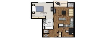 A floor plan of a home with a balcony and a den.