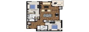 A floor plan of a house with a master bedroom, living room, kitchen, and bathrooms.