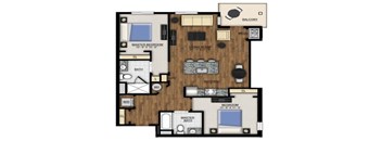 A floor plan of a house with a master bedroom, living room, kitchen, and bathroom.