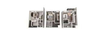 Three different floor plans of a house are shown.