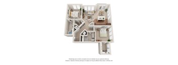 A 3D floor plan of a house with rooms labeled.