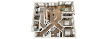 A 3D floor plan of a house showing all the rooms and their layout.