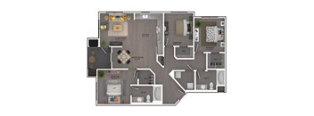 A floor plan of a house with three bedrooms, a living room, a dining room, a kitchen, a bathroom, and a washroom.