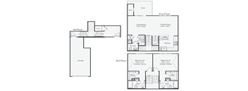 A floor plan of a house with three floors, a deck, and a garage.