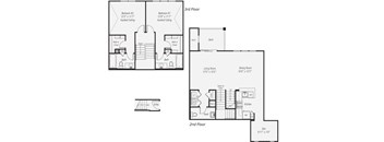 A floor plan of a two and a half story home with dimensions.