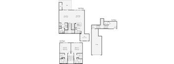 A black and white image of a floor plan for a three-story building.