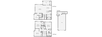 A floor plan of a three-story residential building.