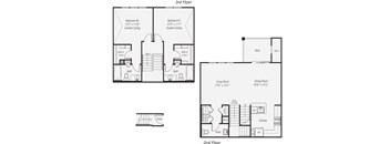 A floor plan of a two-story house with labeled rooms.